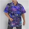 Camicie casual da uomo Camicia hawaiana da uomo Spacecraft Print Beach Manica corta Summer Button Up Patchwork Top 3D