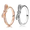 18K Rose Gold Classic Bow Ring voor Pandora Crystal Diamond Wedding Party Ringen designer sieraden voor vrouwen meisjes Echte 925 zilveren ring met originele boxset