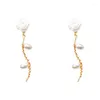 Dangle Earrings韓国ファッションエレガンスクラシッククラシックフラワーパールタッセルロングチェーンロングチェーンドロップ