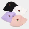 Berets Embroidery Yellow Hat Fisherman Hip Hop Fishing Harajuku Sun Prevent Bucket Cap Summer Cherry Strawberry Rose