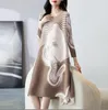 Sanzhai Pleated Print Dress Temperament Round Neck Fashion Elegant ISSEY Dress