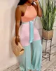 Kvinnors jumpsuits rompers vanhao sommar kvinnor mode kontrast färg bandage long jumpsuit damer sexig grimma mager romper grossist drop 230609