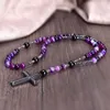 Pendant Necklaces 8mm Purple Lace Agate Catholic Christ Rosary For Women Hematite Cross Mala Jewelry Gift