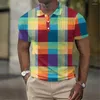 Męski Polos Vintage Kolorowa kratowa koszula polo Business Casual Tees Summer krótkie rękaw