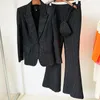 Conjunto de blazers de ternos femininos de grife jaqueta feminina de grife de luxo estilo estrela de botão único blazer de bloco de cores calças flare top sutiã