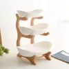 Dishes Plates 23 Tiers White Fruit With Wood Holder Oval Serving Bowls for Party Food Server Display Stand Plastic Candy Dish 230609