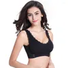 Soutien-gorge de sport de tenue de yoga sans anneau en acier et dentelle sexy rassemblant la croix mince antichoc