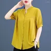 Kvinnor BLOUSES Fashion Solid Color Button All-Match Folds Shirt Women's Clothing 2023 Summer Overized Casual Tops Loose Office Lady Lady