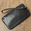 Portefeuilles Vintage décontracté en cuir véritable hommes téléphone pochette mode Simple naturel véritable peau de vache femmes fête portefeuille