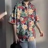 Men's Casual Shirts Summer Mens Hawaiian Shirt Lapel Short Sleeve Tops Plant Printing Floral Pattern Fashion 2023 Beach Holiday Male Clothes