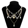Gotycka imitacja Pearl Cross Chain Kobiety Naszyjnik Trendy serce wisiorek Choker Biżuter