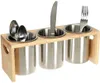 Tovagliette da tavola 3 pezzi Porta posate Organizer per utensili in acciaio inossidabile con base in legno Caddy per posate per cucchiai Coltelli e forchette Great F