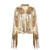 Vestes pour femmes Femmes Gland Sequin Veste Streewear À Manches Longues Argent Cyber Y2k Outwear Tops Dames Mode Fête Prom Show Manteau