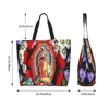 Shopping Bags Our Lady Of Guadalupe Bag Canvas Shoulder Tote Mexican Virgin Mary Mexico Flowers Tilma Grocery Shopper