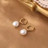 Orecchini a cerchio Minar Stile coreano Vera perla d'acqua dolce per le donne 14K Placcato oro Rame Huggie Orecchino Dichiarazione Gioielli da sposa