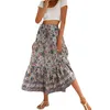 Etekler Damen Maxi Blumen Rock Elegantes Elastisches Taillen Boho Blumenrock Sommer A-Linien Strand Geraffter Saum