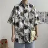 Men's Casual Shirts Summer Mens Hawaiian Shirt Lapel Short Sleeve Tops Plant Printing Floral Pattern Fashion 2023 Beach Holiday Male Clothes