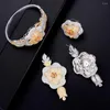 Halsbandörhängen Set Godki 4st Big Fashion Luxury Flowers African Jewelry for Women Wedding Party Cubic Zirconia Dubai Bridal