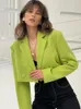 여자 양복 여자를위한 녹색 블레이저 여자 크롭 코트 재킷 여름 캐주얼 의상 2023 패션 세련된 여자 블레이저