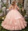 Flickaklänningar Flower Dress 2023 Tulle Layers FlowerMboridery Communion Backless Little Bride Ball Gown