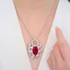 Collane con ciondolo Spilla a forma di fiore rosso rubino di lusso vintage / collana con pietre preziose in argento color argento Gioielli eleganti per feste da donna