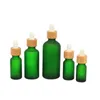 フロストガラスドロッパーボトル10ml 15ml 20ml 30ml 50ml付き竹の帽子エッセンシャルオイルボトル霜の緑xpisx