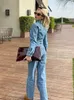 Women's Jumpsuits Rompers Women Denim Jumpsuit Woman Jean Overalls Long Sleeve Elegant Jumpsuits Y2k Streetwear Turn Down Collar Vintage Female 230609