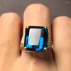 Cluster Ringen Fijne Sieraden Real 18K Rose Gold AU750 Natuurlijke London Blue Topaz Edelsteen Vrouwelijke Voor Vrouwen Ring