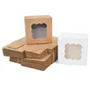 Emballage cadeau 5/10 pièces boîte à gâteaux en papier Kraft avec fenêtre en PVC fournitures d'emballage de fête d'anniversaire de mariage boîtes à biscuits au chocolat