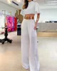 Women's Two Piece Pants 2023 Summer High Collar Trumpet Sleeves Sexy Cross Halter Top Loose Wide Leg Suit Women Sets Womens Outifits