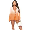 Survêtements pour femmes Gotoola 2023 Summer Temperament Commute Green Collar Single Button Suit Long Sleeve Short Shorts Gradient Color