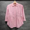 Camicette da donna Camicie Maniche lunghe Collo con risvolto Vita raccolta Ricamata con linee colorate Camicia lunga