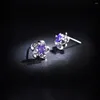 Boucles d'oreilles élégantes en argent sterling 925 éblouissant violet zircon prune femmes mariage bijoux fins