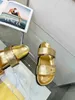 Slippers Luxury Designer Bom Dia Flat Mule Slippers 2 Strap Leather Slides Adjustment Gold Buckle Paseo Comfort Summer Beach Sandals No Box