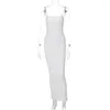Casual Dresses Separqi 2023 Autumn Winter Women Solid White Black Strap Midi Dress Bodycon Sexig Streetwear Party Club Elegant Fashion