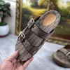 Men Designer Canvas Double G Slide Slippers Luxury Beige Ebony Two Straps Buckles Leather Rubber Sole Slides Summer Beach Sandals Size 36-45