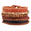 Charm Armband Fashion Classic pärlor Mäns armband Retro Cowhide Rope Woven Multi Wood Pärlor Handstring Wax justerbar