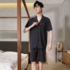 Herren-Nachtwäsche, bequeme Pyjamas für Herren, Revers, Strickjacke, kurze Ärmel, Shorts, Streifen-Set, Freizeit-Outwear, Baumwolle, Homewear, Übergröße