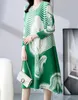 Sanzhai Pleated Print Dress Temperament Round Neck Fashion Elegant ISSEY Dress