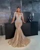 ASO EBI 2023 Champagne sjöjungfrun Prom Dress Pärled Crystals Evening Formal Party Second Reception Födelsedag brudtärna engagemangsklänningar klänningar Robe de soiree es