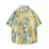 Men's Casual Shirts Summer Mens Hawaiian Shirt Lapel Short Sleeve Tops Plant Printing Floral Pattern Fashion 2023 Beach Holiday Male Clothes