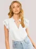 T-shirts pour femmes Femme Spring Summer Office décontracté Bureau Lady Ruffle Sleeve Lace Up Up V Neck Solide Loose Pullover Fashion 2023
