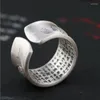 Cluster Rings S990 Sterling Silver Fish Lotus Heart Sutra Anneau Réglable Pour Hommes Femmes Real Open Band Size