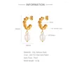 Boucles d'oreilles créoles CANNER Imitation Perle Asymétrie Dangle Acier Inoxydable 316L Métal Géométrique Accessoires Bijoux Femme Bijoux De Mode