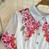 2023 Casual Dresses Runway Fashion Floral Print Summer Dress Women Elegant Short Sleeve Sashes Midi Pleated Vestidos Office Lady Work Robes