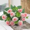 Decorative Flowers 11 Heads White Artificial Flower Peony Bouquet Cloth Eucalyptus Leaves Silk Rose Ornament Vase Wedding Home Decoration