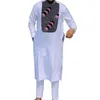 メンズトラックスーツメンズアフリカンイスラム教徒のローブホワイトメンズセット中東の衣類パッチワークロングシャツソリッドズボン男性