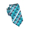 Bow Ties Mens Necktie Luxury 8,5 cm de large Plaid Blue Bleu Mariage Tie Pocket Square Cuffer Set Brooch Gift for Men High-Tie Designer