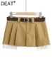 Faldas DEAT Primavera moda mujer cintura baja con cinturón ropa dos piezas minifalda plisada mujer corta WY57604L 230609