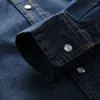 Camisas casuais masculinas Camisa jeans de algodão puro Jaqueta Primavera Moda masculina Manga longa lapela azul Bolso duplo Parte superior solta